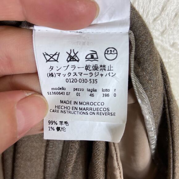 Max Mara Weekend Pleated Pants Sz L 46 Light Brown Stretch Wool Tapered Trousers - Picture 10 of 12